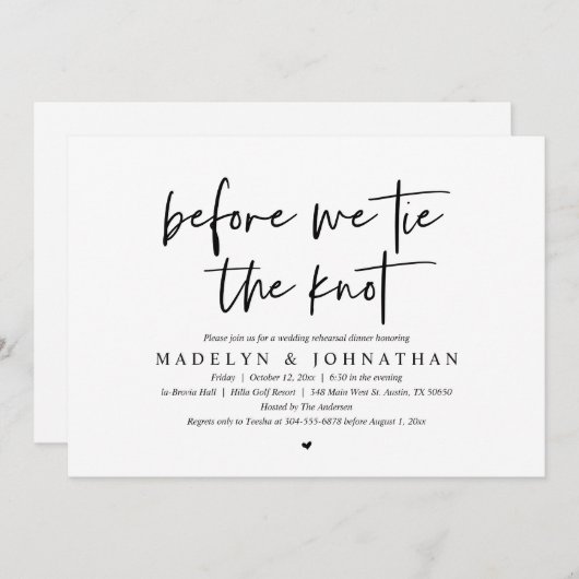 Bevor wir den Knoten Krawatte, Hochzeit Probe Aben Einladung (Vorne/Hinten)