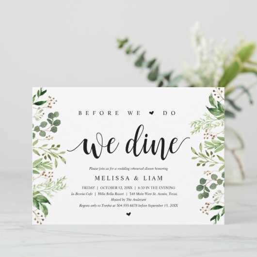 Bevor wir es tun, essen wir, grün, Probe zu Abend Einladung (Stehend Vorderseite)