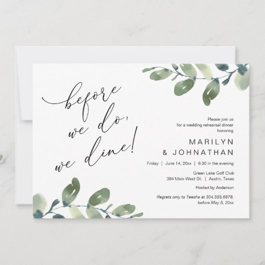 Bevor wir es tun, essen wir, Hochzeit Probe Abende Einladung (Vorderseite)
