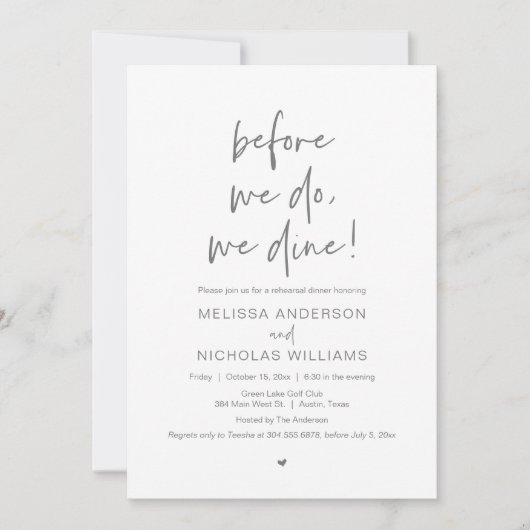 Bevor wir es tun, essen wir, Hochzeit Probe Abende Einladung (Vorderseite)