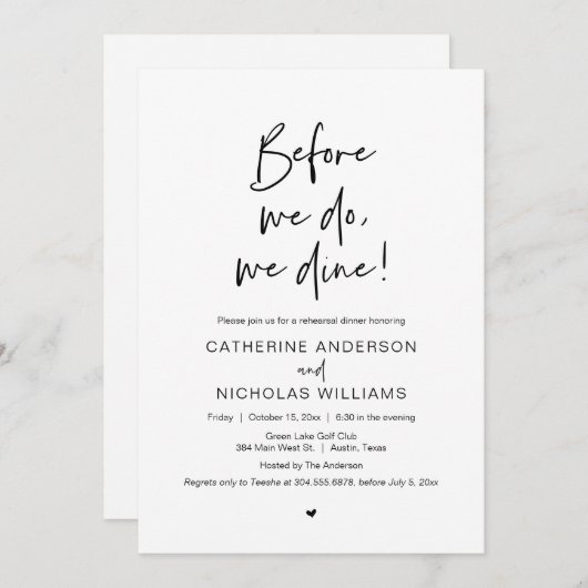 Bevor wir es tun, essen wir, Hochzeit Probe Abende Einladung (Vorne/Hinten)