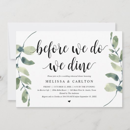 Bevor wir es tun, essen wir, Hochzeit Probe Abende Einladung (Vorderseite)