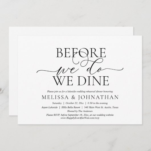 Bevor wir es tun, essen wir, Hochzeit Probe Dinner Einladung (Vorne/Hinten)