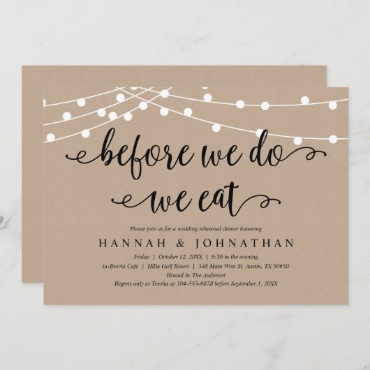 Bevor wir es tun, essen wir rustikale Probe Einladung (Vorne/Hinten)
