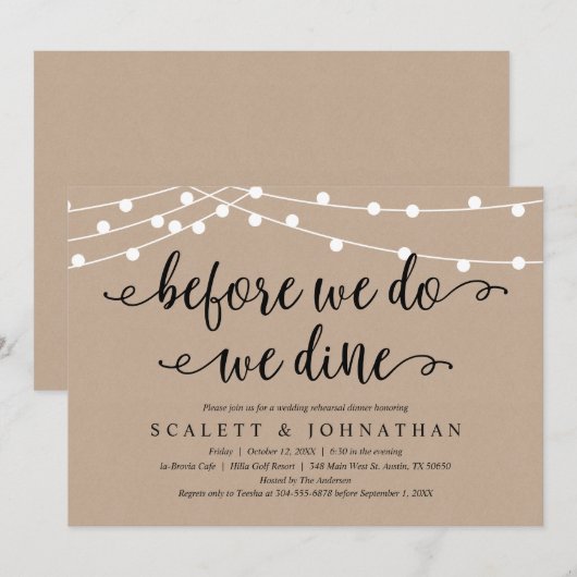 Bevor wir es tun, essen wir rustikale Probe Einladung (Vorne/Hinten)