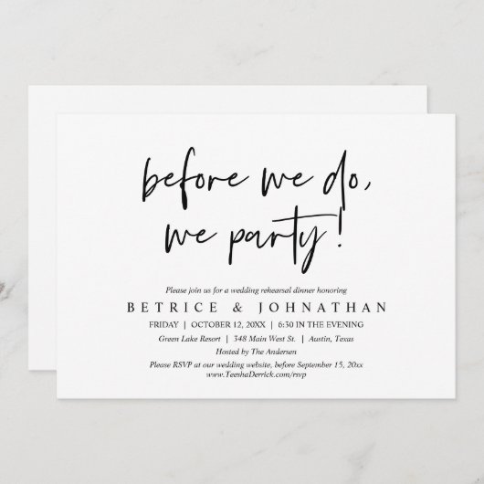 Bevor wir es tun, Party, Hochzeit Probe Abendessen Einladung (Vorne/Hinten)