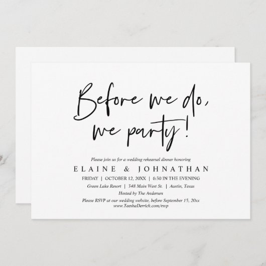 Bevor wir es tun, Party, Hochzeit Probe Abendessen Einladung (Vorne/Hinten)