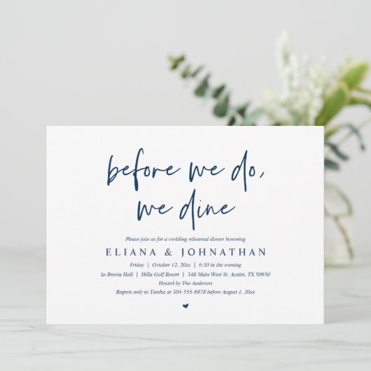 Bevor wir essen, essen wir Hochzeit Probe Dinner i Einladung (Stehend Vorderseite)