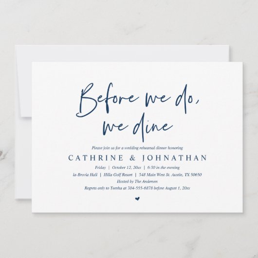 Bevor wir essen, essen wir Hochzeit Probe Dinner i Einladung (Vorderseite)