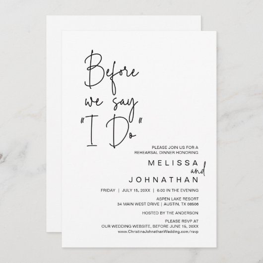 Bevor wir "I Do" sagen, Hochzeit Probe Dinner Einladung (Vorne/Hinten)