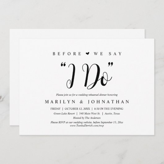 Bevor wir "I Do" sagen, Hochzeit Probe Dinner Einladung (Vorne/Hinten)
