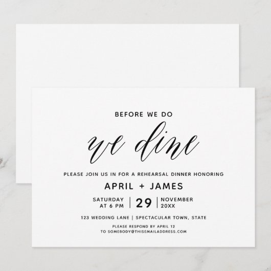 Bevor wir Probe Abendessen Einladung (Vorne/Hinten)