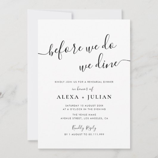 bevor wir Probe-Dinner Einladung (Vorderseite)