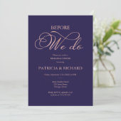Bevor wir Rose Gold Navy Blue Probe Dinner Einladung (Stehend Vorderseite)