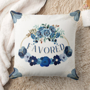 BEVORED Elegance Blue Gold Floral Wreath Kissen