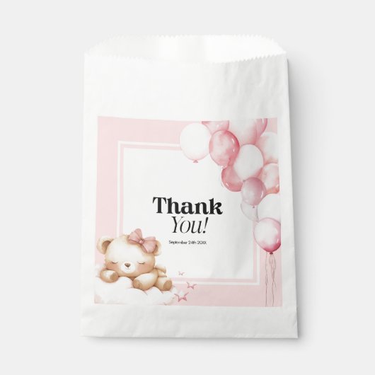 Bevorzugen Bags Baby Dusche Rosa Bär und Balloons Geschenktütchen (Vorderseite)