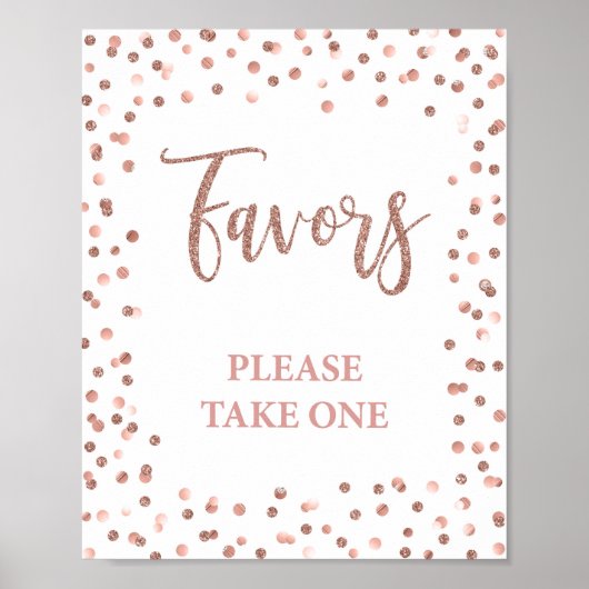Bevorzugen Party Sign Rose Gold Glitzer Confetti Poster (Vorne)
