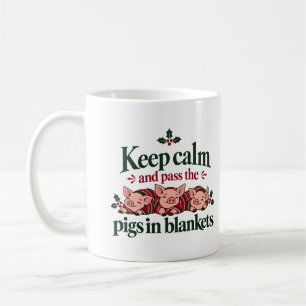 Bewahre Ruhe und gib die Schweinchen in Decken zu Kaffeetasse