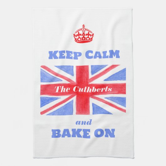Bewahren Sie Ruhe Backen Sie Weiter Union Jack Bri Geschirrtuch (Vertikal)