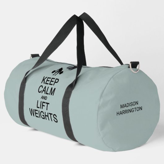 Bewahren Sie Ruhe & Heben Sie Gewichte benutzerdef Duffle Bag (Linke Ecke)