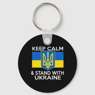 Bewahren Sie Ruhe, stehen Sie mit der Ukraine-Flag Schlüsselanhänger