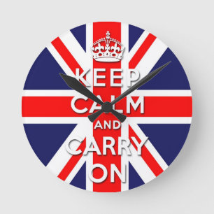 Bewahren Sie Ruhe und machen Sie weiter Union Jack Runde Wanduhr