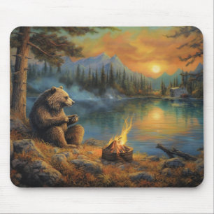 Bewahrer der Herbstflamme   Grizzly Bären-Lagerfeu Mousepad