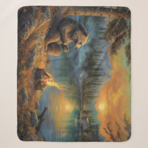 Bewahrer der Herbstflamme   Grizzly Bären Lagerfeu Sherpadecke