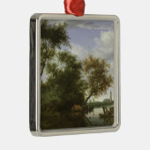 Bewaldete Flusslandschaft Silbernes Ornament (Rechts)