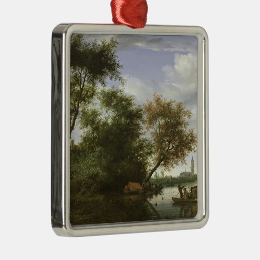 Bewaldete Flusslandschaft Silbernes Ornament (Rechts)