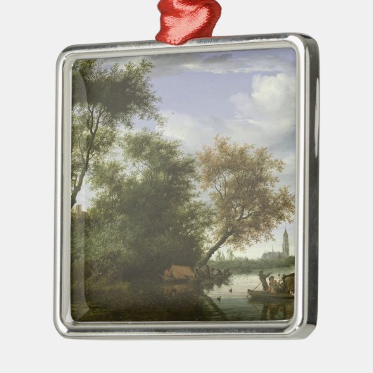 Bewaldete Flusslandschaft Silbernes Ornament (Links)