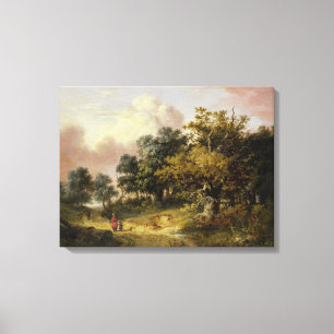 Bewaldete Landschaft mit der Frau und Kind, die Leinwanddruck