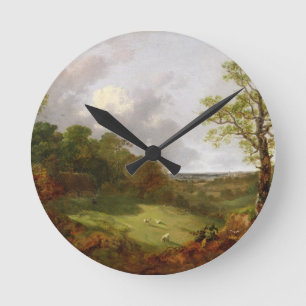 Bewaldete Landschaft Thomas Gainsboroughs   mit Runde Wanduhr