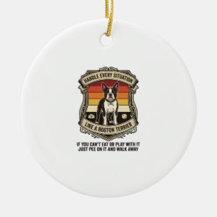 Bewältige jede Situation Boston Terrier Hund Sonne Keramik Ornament