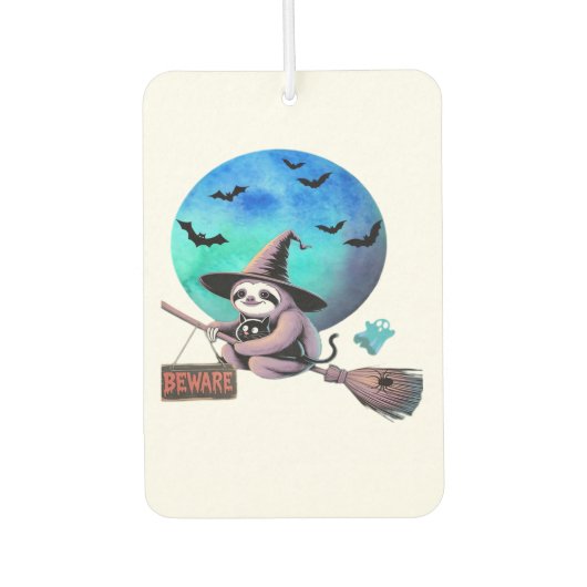 Beware Cute Witch Sloth Flying on Broom Halloween Autolufterfrischer (Vorderseite)