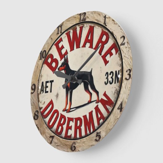 Beware Doberman Pinscher Dog  Große Wanduhr (Winkel)