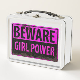 BEWARE Girl Power - Schild mit der Gefahr durch ro Metall Brotdose
