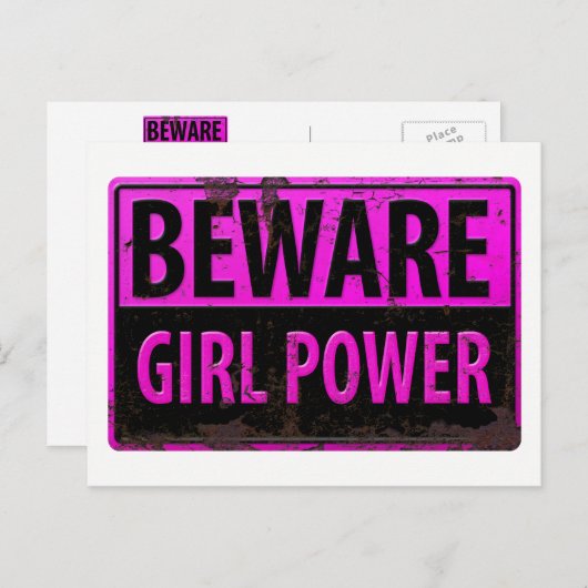 BEWARE Girl Power - Schild mit der Gefahr durch ro Postkarte (Vorne/Hinten)