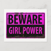 BEWARE Girl Power - Schild mit der Gefahr durch ro Postkarte (Vorderseite)