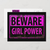 BEWARE Girl Power - Schild mit der Gefahr durch ro Postkarte (Vorne/Hinten)