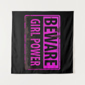 BEWARE Girl Power - Schild mit der Gefahr durch ro Wandteppich (Vorderseite (Horizontal))