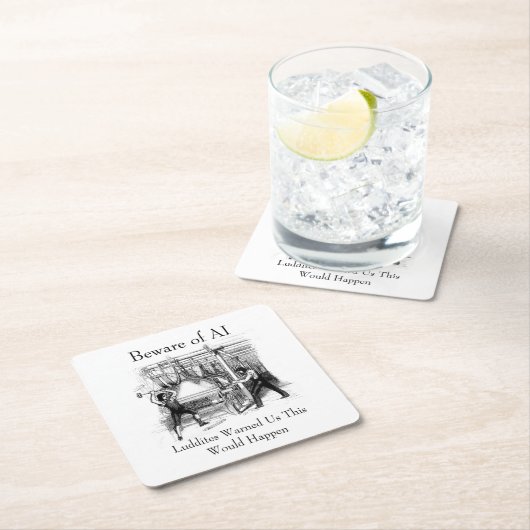 Beware of AI - Luddites Warned Us Rechteckiger Pappuntersetzer (Vor Ort)