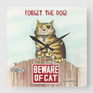 Beware of Cat Quadratische Wanduhr