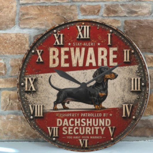  Beware of Dachshund Funny Wiener Dog Große Wanduhr