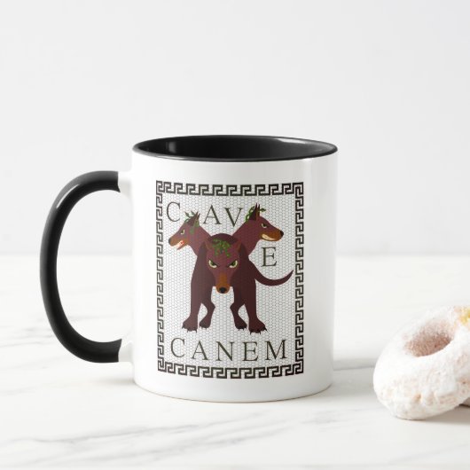 Beware of Dog "Cave Canem" Greco-Roman Image Tasse (Mit Donut)