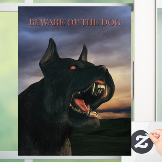 Beware of the Dog. Big, black dog Fensteraufkleber (Zuhause)