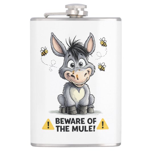 Beware Of The Mule Funny Donkey Warning Design Flachmann (Vorderseite)