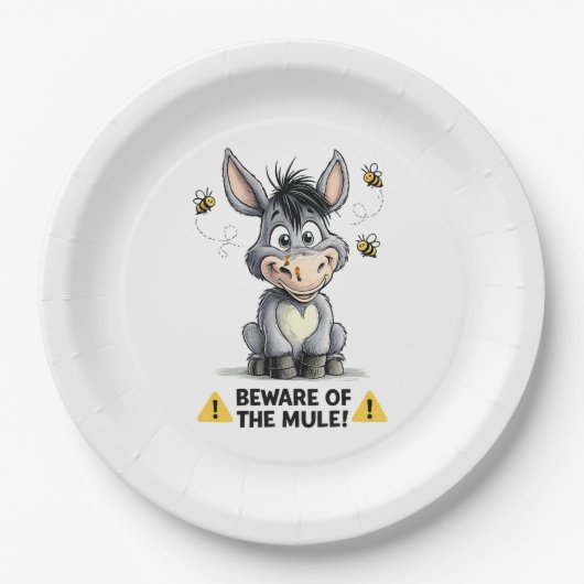 Beware Of The Mule Funny Donkey Warning Design Pappteller (Vorderseite)