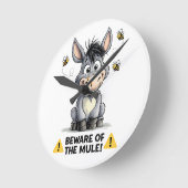 Beware Of The Mule Funny Donkey Warning Design Runde Wanduhr (Winkel)