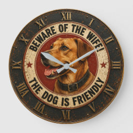 Beware of the Wife The Dog Is Friendly Funny Große Wanduhr